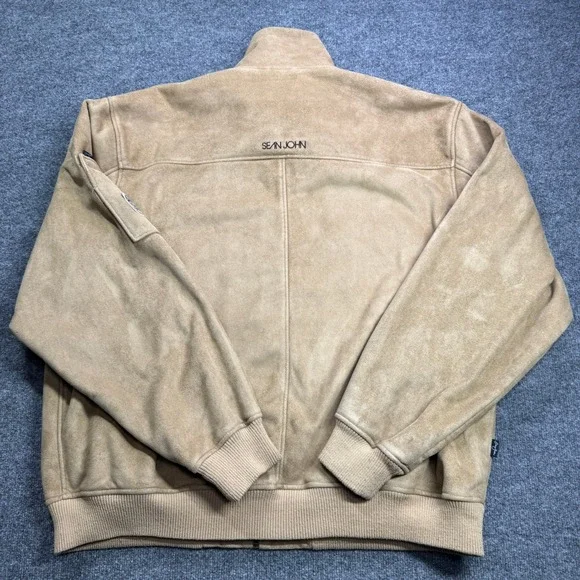 Sean John Faux Suede Bomber Jacket Mens 3XL Tan Full Zip Hip Hop Streetwear